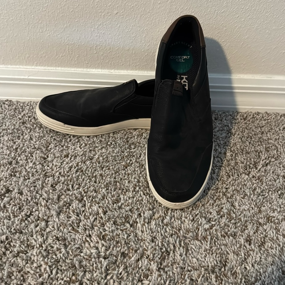 Black and leather slip on shoes